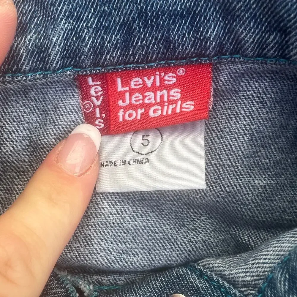 Little Levi's Girls Blue Floral Embroidered Denim Jean Trucker Jacket Size 5